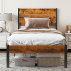 Sweetcrispy Twin Size Metal Platform Bed Frame - Mattress Foundation With Headboard And And Footboard, No Box Spring Needed With 700Lbs Sturdy Wooden Slats Support, Noise Free, Easy Assembly