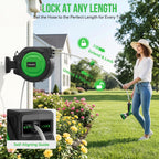 Retractable Garden Hose Reel, 1/2 In X 100 Ft Automatic Slow Rewind System & Any Length Lock, Heavy Duty Wall-Mounted Hose Reel With 180° Swivel Bracket,10-Pattern Nozzle For Outside Watering,Cleaning