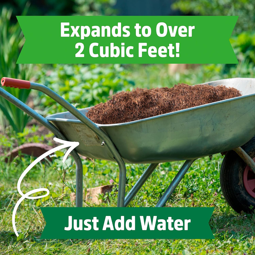 Back To The Roots 100% Organic Mulch, 58 Quart (2 Cubic Ft), Expanding Coconut Husk Block For Gardening