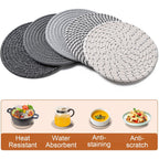 Husfunov 7 Inch Trivets for Hot Dishes, Pots and Pans, 5 Heat Resistant Pot Holders for Kitchen, Home Essentials, Hot Pads for Countertop and Table, Farmhouse Decor Vase Mats, Gray