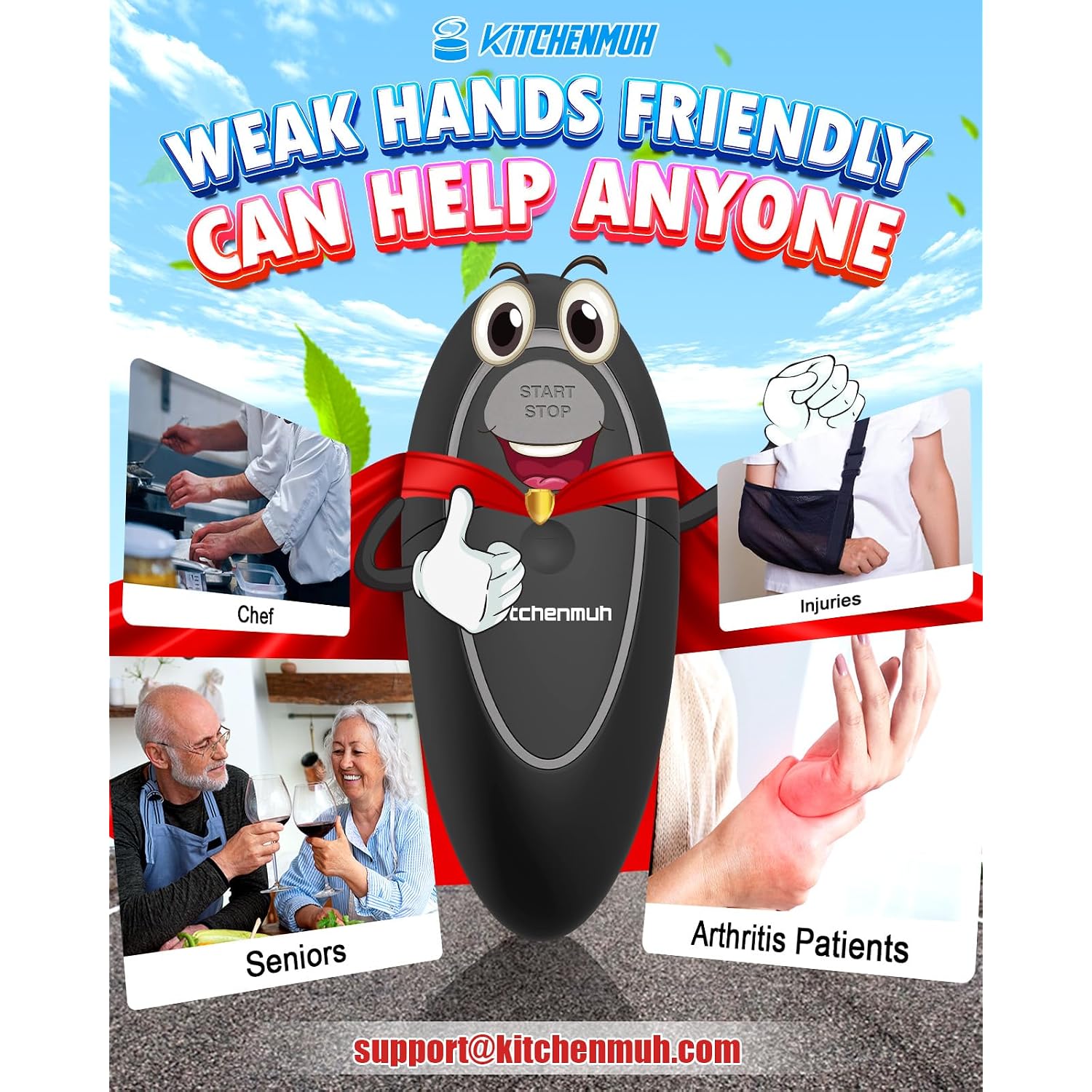 One Touch Electric Can Opener Fits All Can Sizes For Seniors With Arthritis, Battery Operated Can Opener With Smooth Edge, Food Safe Kitchen Gadgets Automatic Can Opener For Kitchen