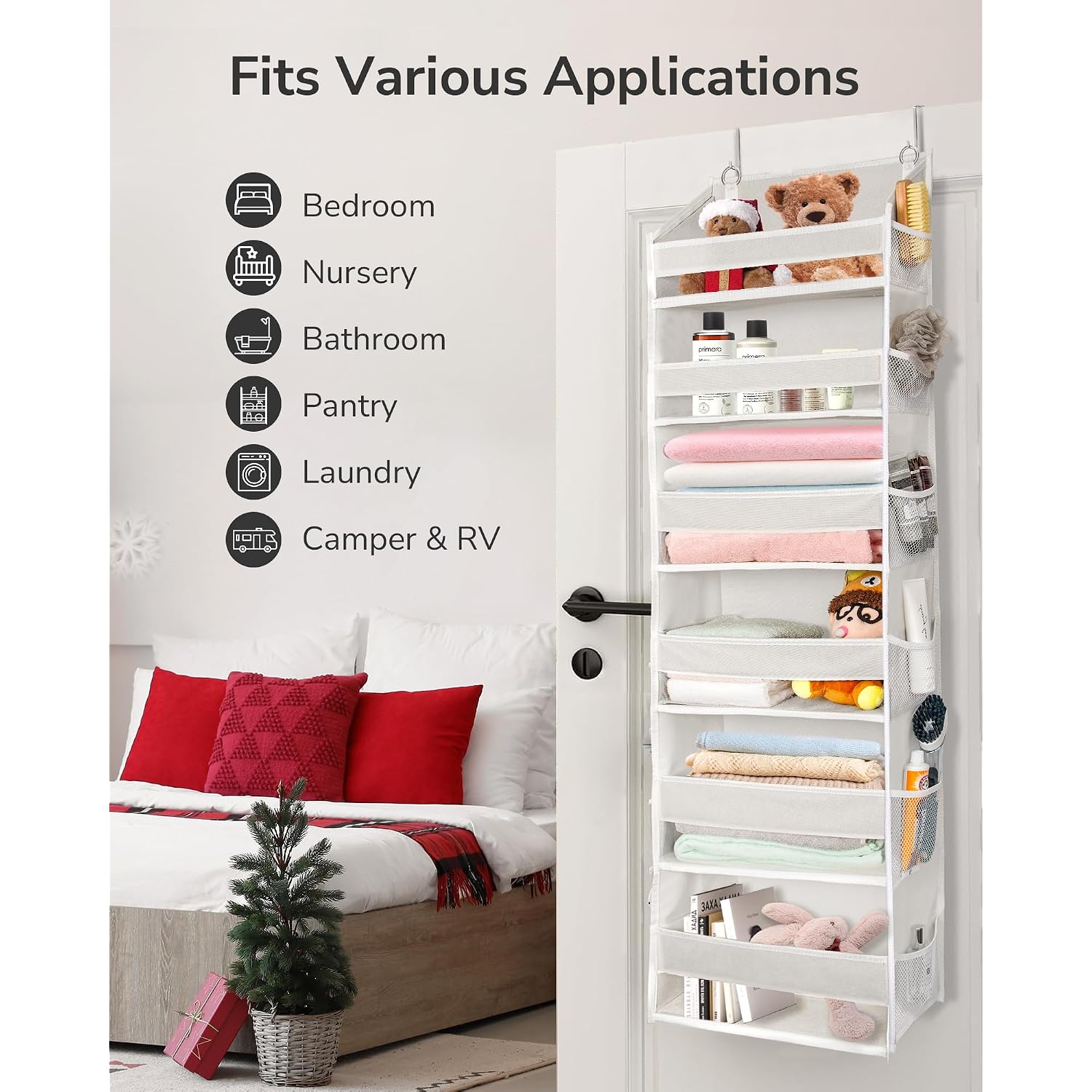 Ulg Over The Door Organizer With 6 Large Pockets 12 Side Pockets, 50Lbs Weight Capacity Door Hanging Organizer For Bedroom, Bathroom, Pantry, Nursery Storage, Beige