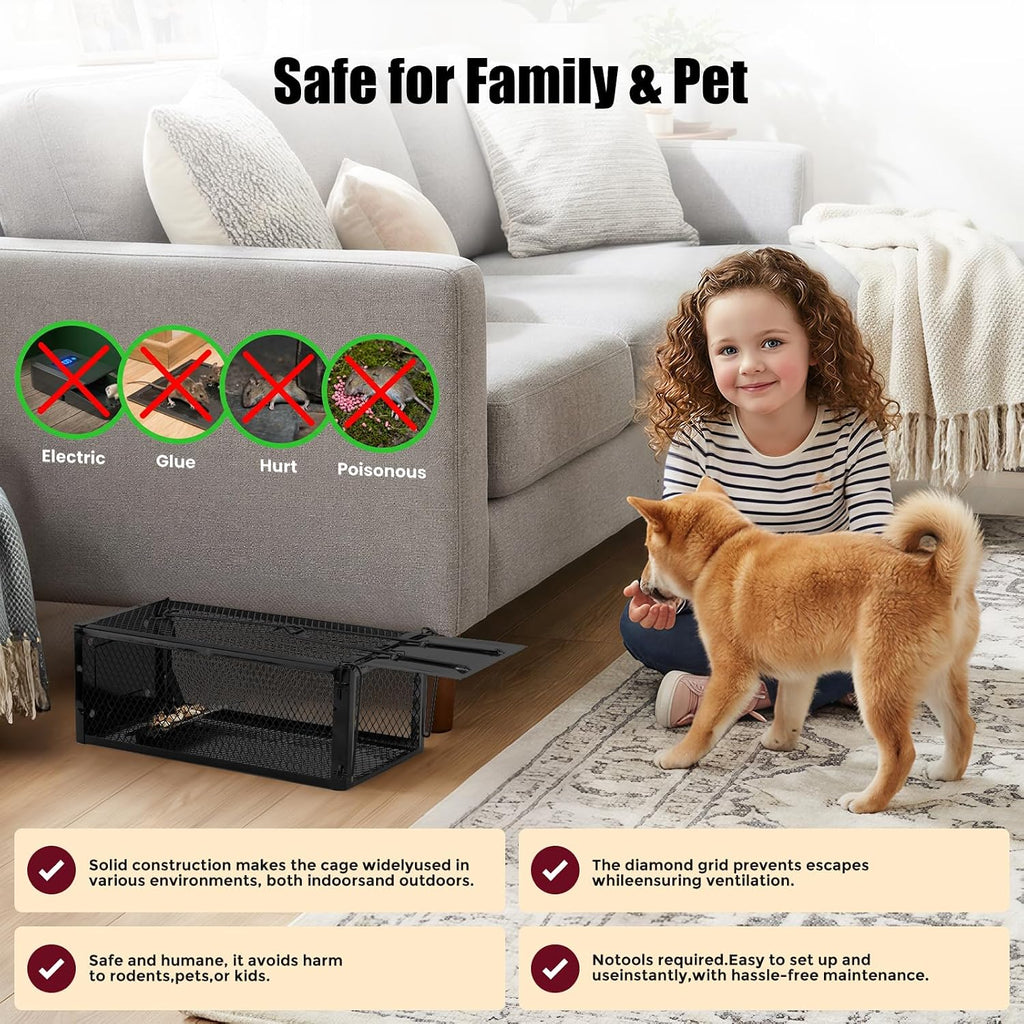 2 Pack Humane Rat Traps 12.5"X5.5"X4.5", Reusable Mouse Traps For Indoor/Outdoor Use, No-Kill Live Capture For Chipmunks, Rats, Mice