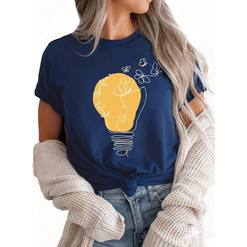 Dresswel Faith Shirts for Women Christian Tshirts Short Sleeve Casual Loose Graphic Tees Inspirational Tee Tops Navy