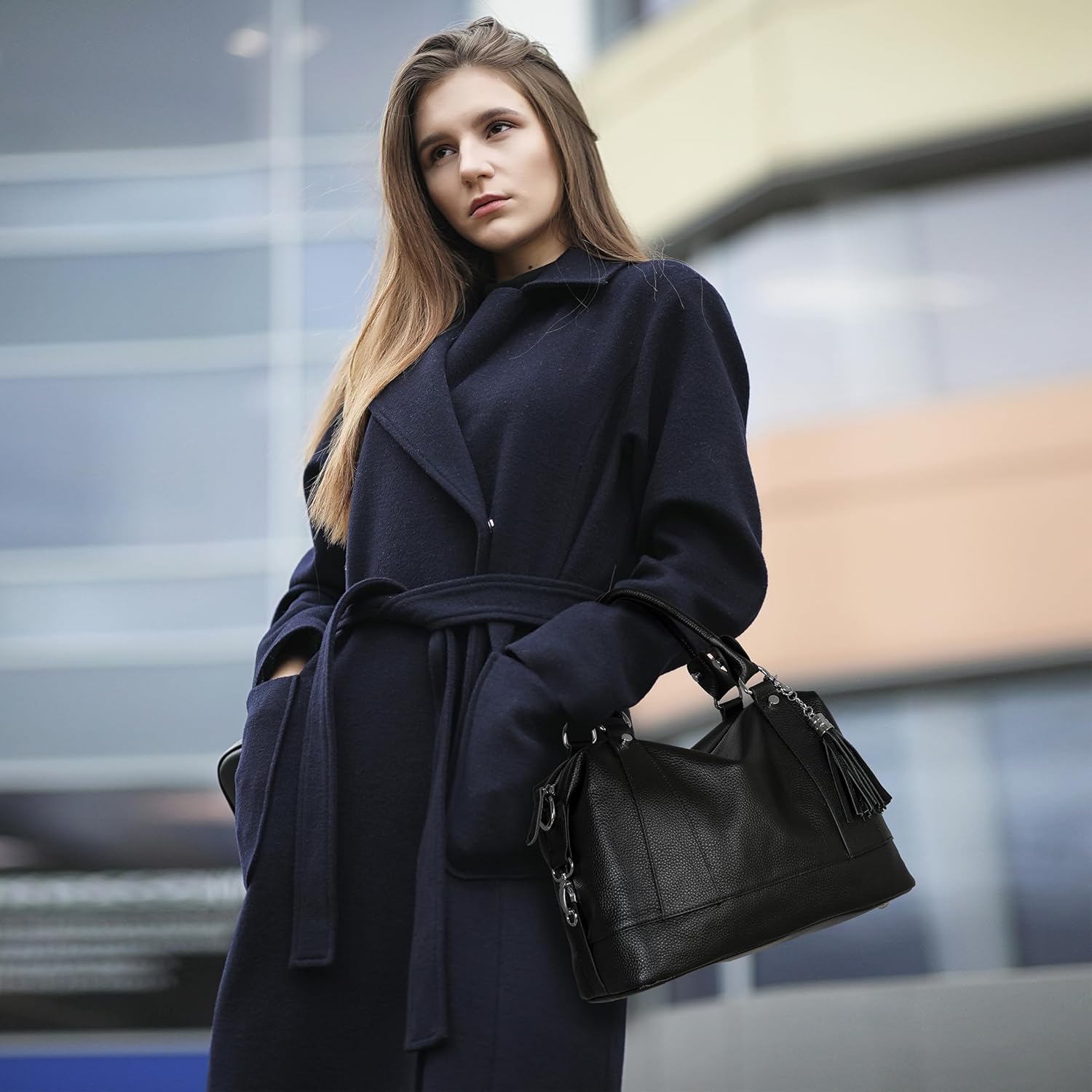 HESHE Womens Genuine Leather Purse Satchel Tote Bags Ladies Real Leather Bags Crossbody Handbags