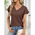 Anrabess Womens Waffle Knit Tops 2026 Summer Casual Short Sleeve V Neck T Shirts Basic Work Tee Spring Vacation Blouses
