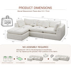 110'' Oversized Boneless Cloud Couch For Living Room, Modern Big Sectional Compressed L Shape Couch With Ottoman, Comfy Chenille Deep Seat Memory Foam Spineless 4 Seater Sofa, Beige