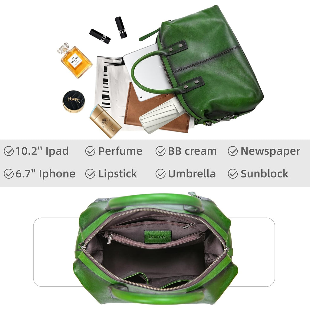 Iswee Genuine Leather Satchel Tote Bag Top Handle Handbag Designer Shoulder Bag Large Capacity Cross Body Bag