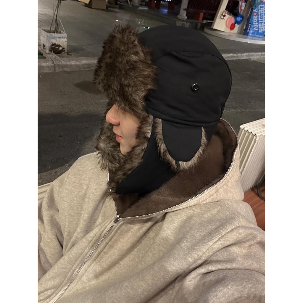 Trapper Ushanka Hat for Men Women, Faux Fur Trooper Hats with Ear Flaps, Windproof Winter Skiing Cap
