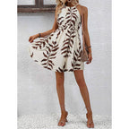 Blencot Womens Summer Beach Halter Neck Dresses Casual Smocked A Line Floral Mini Dress With Pockets