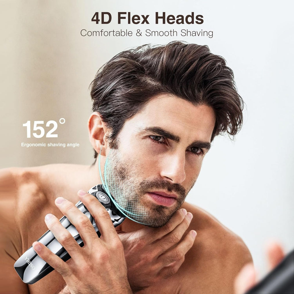 YIRISO Electric Razor for Men, 90Min Long-Lasting Rotary Shaver with 4D Floating Head & LCD Display, Ultra Smooth for Sensitive Skin, IPX6 Waterproof, USB-C Fast Charge, with Travel Case - Ideal Gift