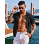 Coofandy Men'S Knit Shirts Short Sleeve Button Down Polo Shirt Fashion Casual Summer Beach Shirts