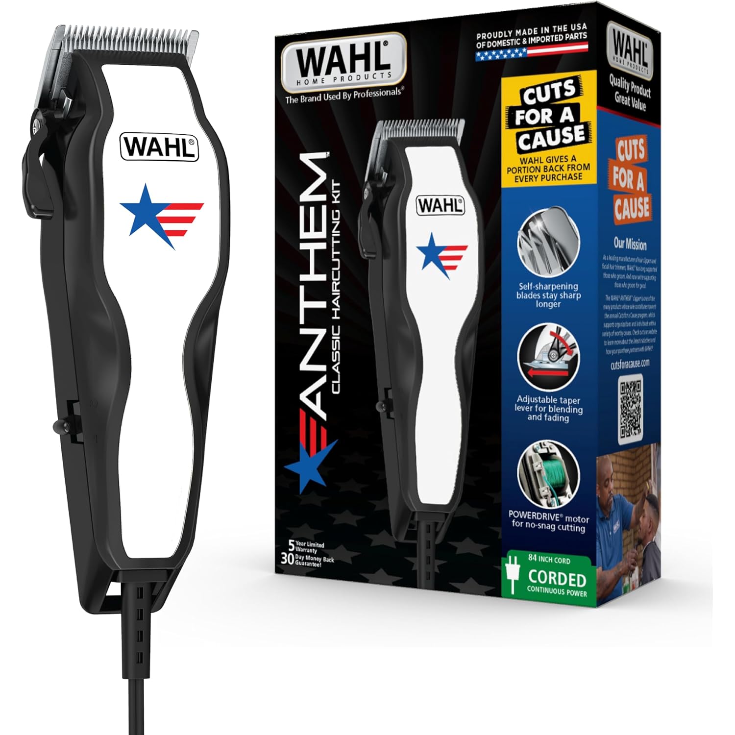 Wahl USA Anthem Classic Haircutting Kit – Corded Hair Clipper for Men with No-Snag Blades, Powerful POWERDRIVE Motor & Adjustable Fade Lever – Model 3029140