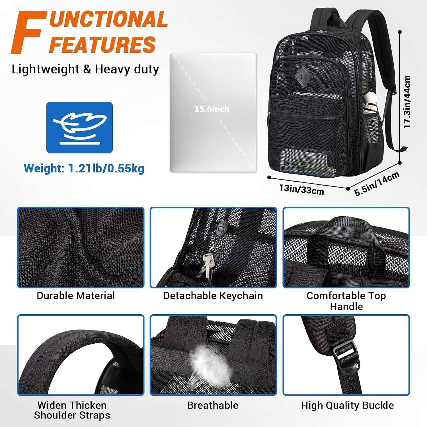 Mesh Backpack Heavy Duty, See Through School Backpack Transparent Bookbag For Swimming, Beach, Sports, Work, Travel