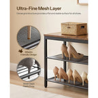 Hoobro Shoe Bench, 3-Tier Shoe Rack, Industrial Shoe Organizer Storage Bench, 29.5 Inches Entry Bench With Mesh Shelves, For Entryway, Living Room, Hallway, Easy Assembly, Rustic Brown Bf75Hx01