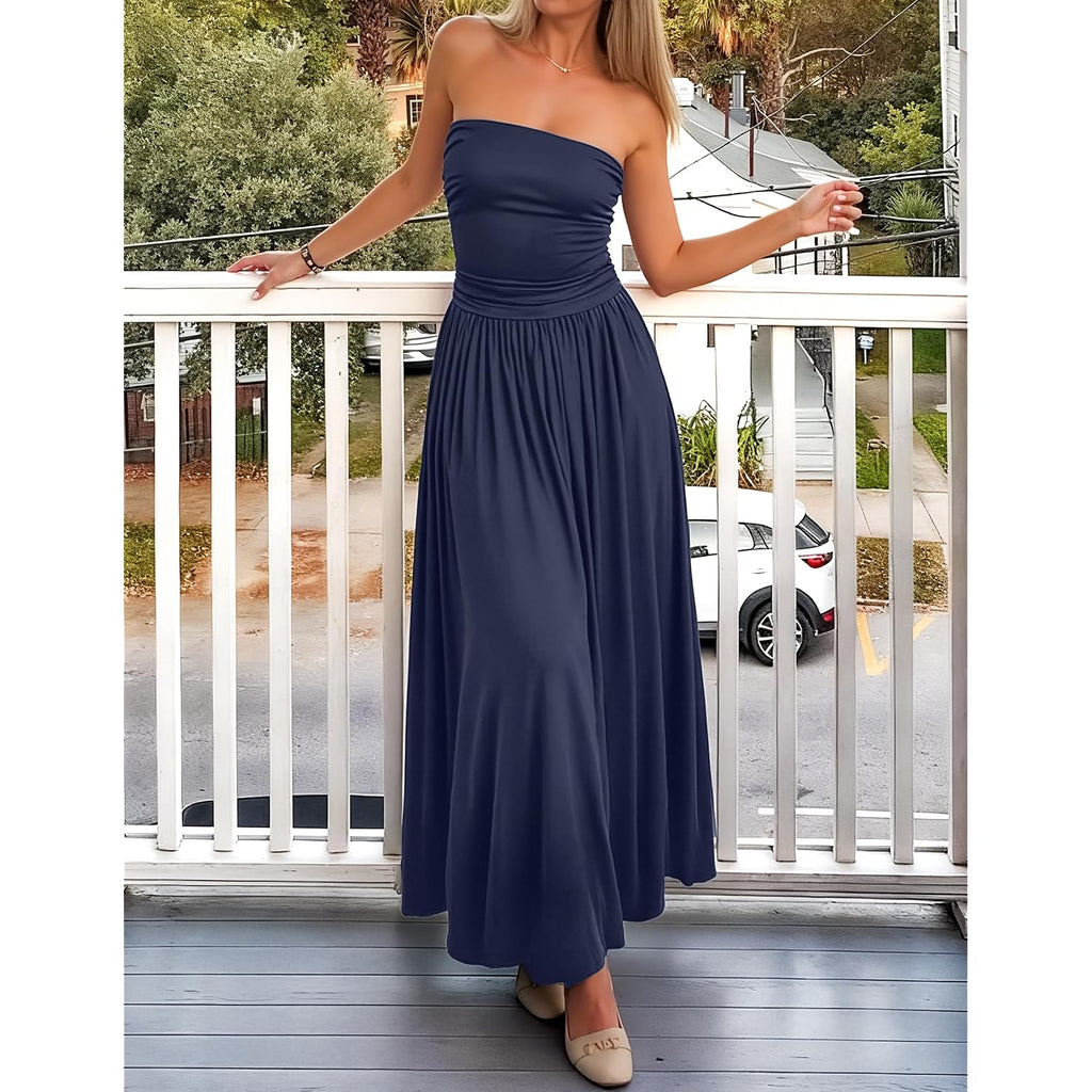 Zesica Women'S Summer Sleeveless Midi Dress 2026 Strapless Ruched A Line Flowy Wedding Guest Party Beach Long Dresses