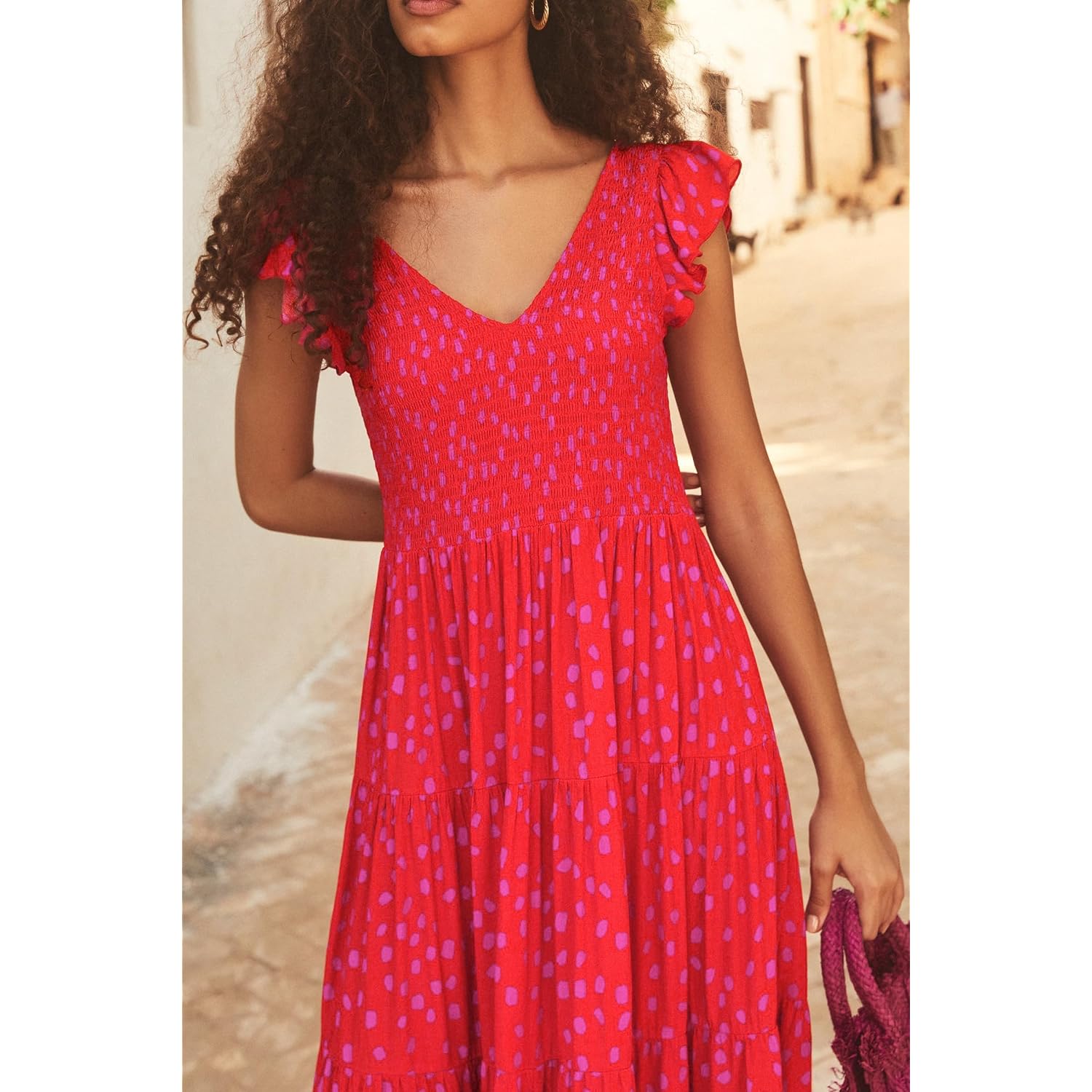 Prettygarden Women'S Summer Flowy Maxi Dress Casual Cap Sleeve V Neck Smocked Beach Sundress
