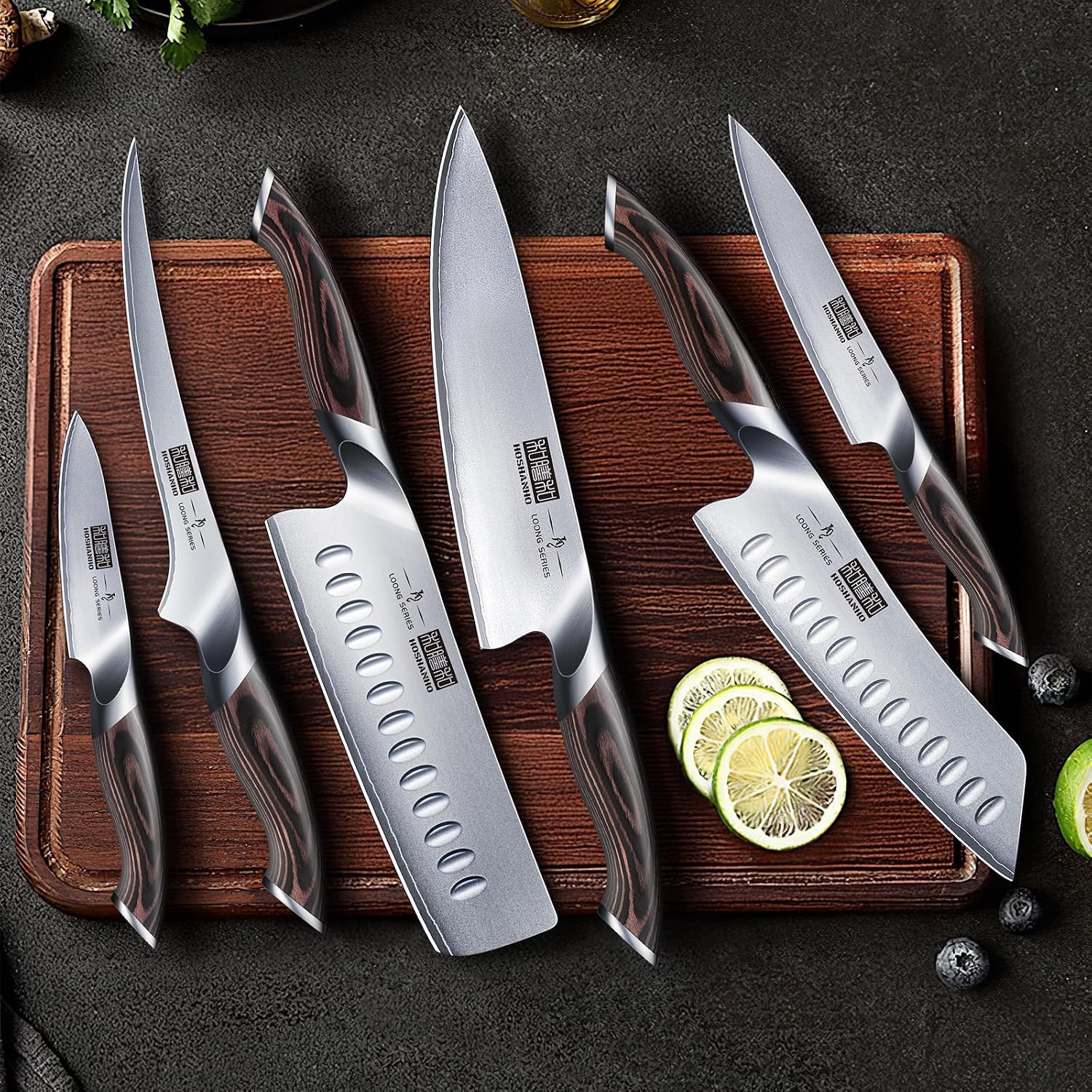 Hoshanho 7 Pieces Kitchen Knife Set, Japanese High Carbon Stainless Steel Magnetic Knife Block Set, Ultra Sharp Chef Knives Sets With Ergonomic Pakkawood Handle