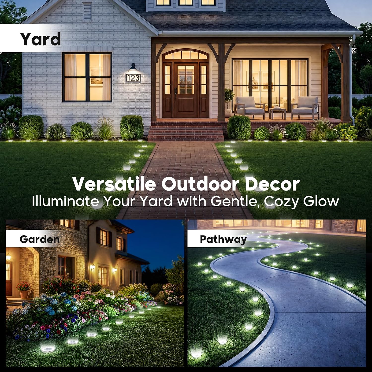 6 Pack Solar Lights Outdoor Waterproof, 8 Led Solar Ground Lights | Flat Solar Disc Light Landscape Lighting For Pathway Garden Yard Walkway Driveway Lawn, Cool White