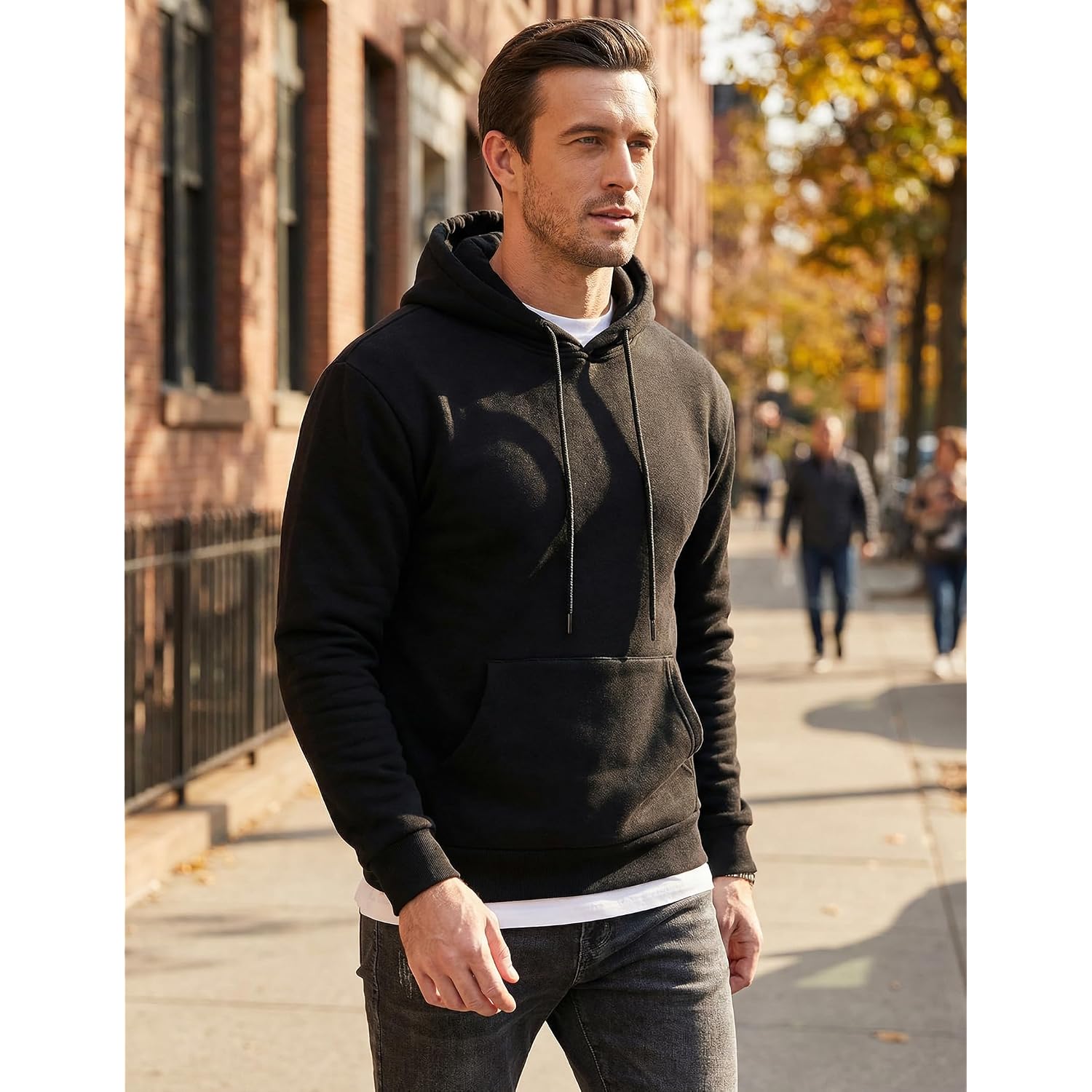 Jmierr Mens Fleece Lined Hoodie Pullover Drawstring Pocket Winter Warm | Cozy Fleece-Lined Pullover, Adjustable Drawstring Hood, Kangaroo Pocket, Regular Fit, 65/35 Poly-Cotton, Easy Wash
