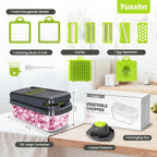 Yusshn Vegetable Chopper, 12-In-1 Food Veggie Chopper Cutter With Container | 7 Sharp Blades Dice, Slice, Shred And Grate For Salads, Onions And Meal Prep, With A Non-Slip Base And Drain Basket