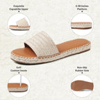 Womens Flat Sandals Dressy Summer Slip On Resort Womens Sandals Raffia Beach Sandals Open Toe Espadrille Slides