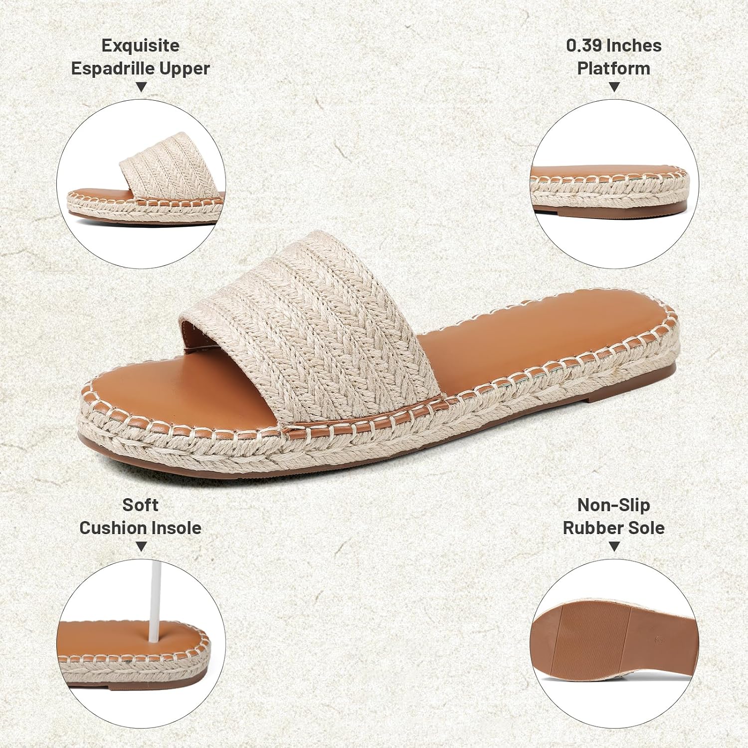 Womens Flat Sandals Dressy Summer Slip On Resort Womens Sandals Raffia Beach Sandals Open Toe Espadrille Slides