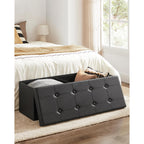 Songmics Mazie Collection - 43 Inches Folding Storage Ottoman Bench, Ottoman With Storage, Foot Rest Stool, Load 660 Lb, For Living Room, Synthetic Leather, Black Ulsf701