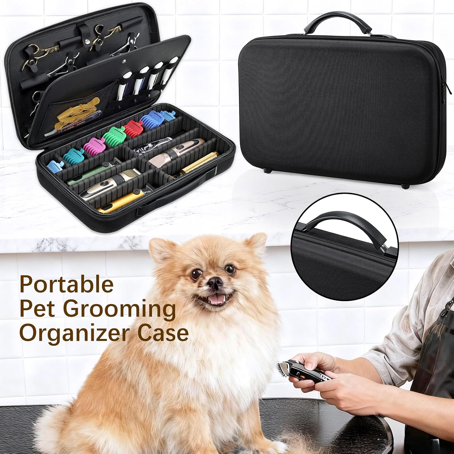 Barber Clippers Briefcase, 17-Inch Hair Cutting Supplies Bag | For Groomer, Trimmer Razor Storage Case For Men, Pet Grooming Kits Organizer For Ufree/For Wahl/For Andis - Black