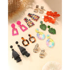 JeryWe 9 Pairs Clip on Earrings for Women Fashion Rattan Acrylic Tassel Drop Dangle Earrings Set Lightweight Geometric Statement Bohemian Clip Earrings for Non Piercied