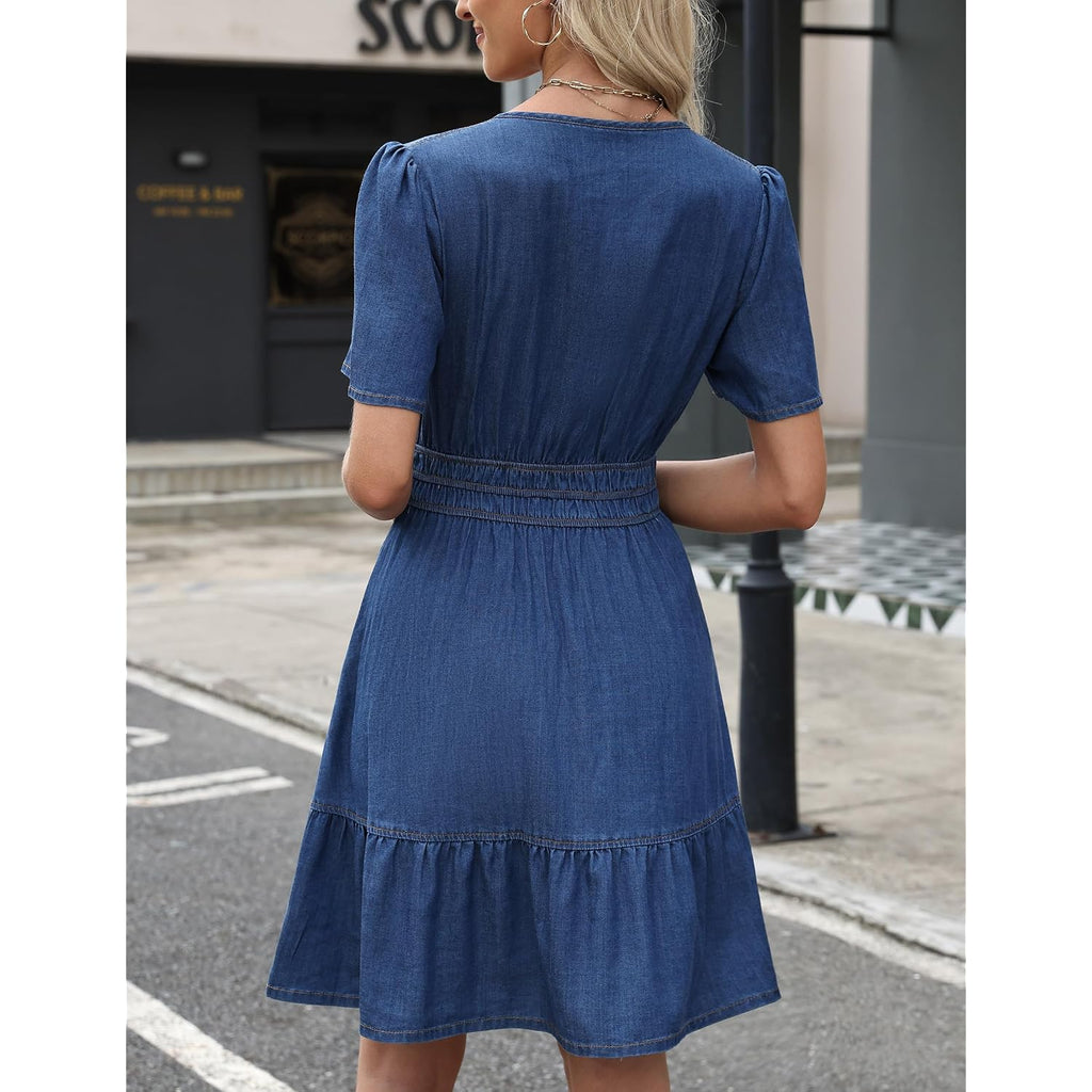Potili Denim Dress For Women Long Sleeve Tiered A Line Casual Flowy Babydoll Dress Jean Dresses With Pockets 2026