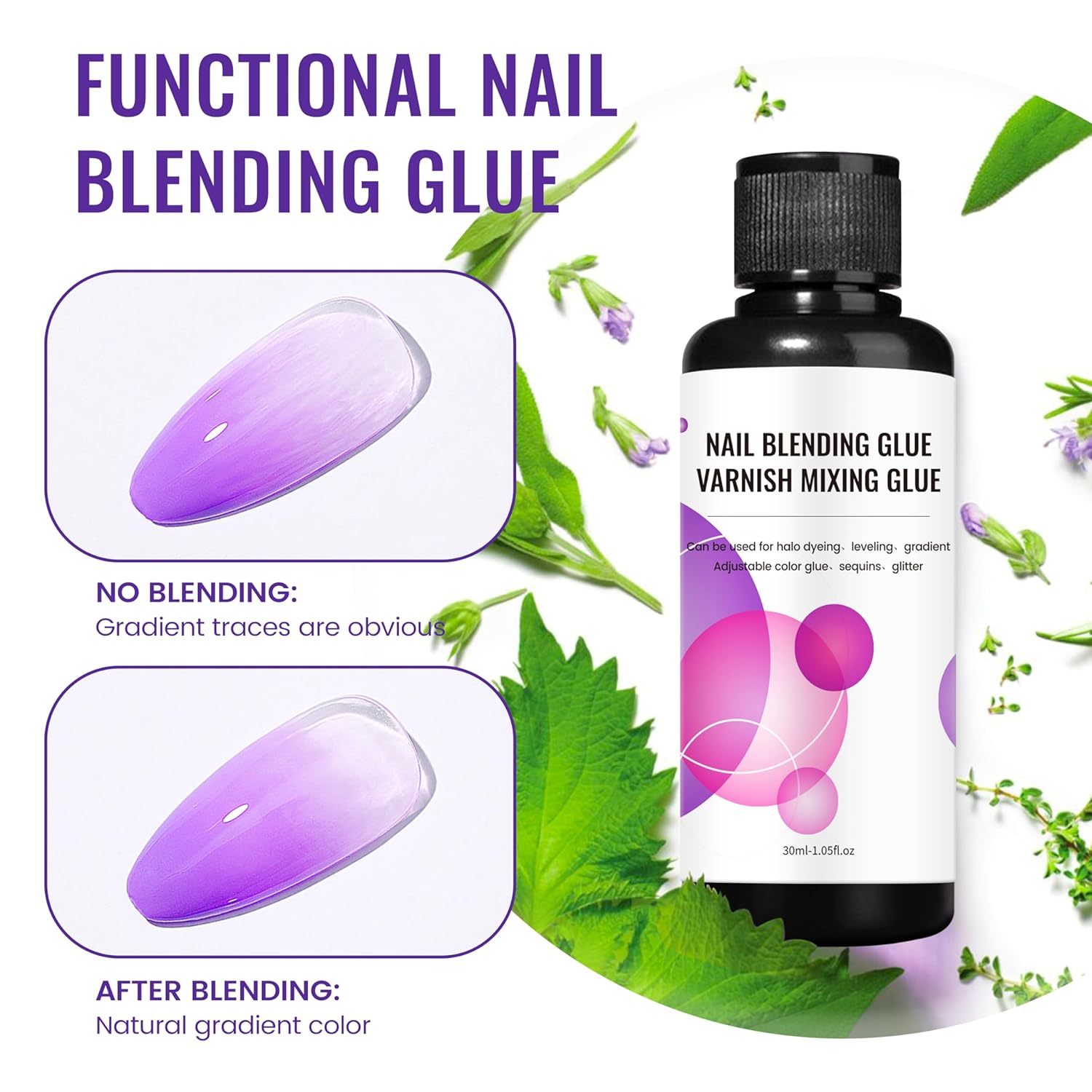 30ml/1fl.oz Clear Nail Blending Glue,Nail Glitter Powder Clear Mixer Gel Nail Polish Dilution Color Sequins Mixing Glue Nails Designer for Gel Polish Varnish Mixing