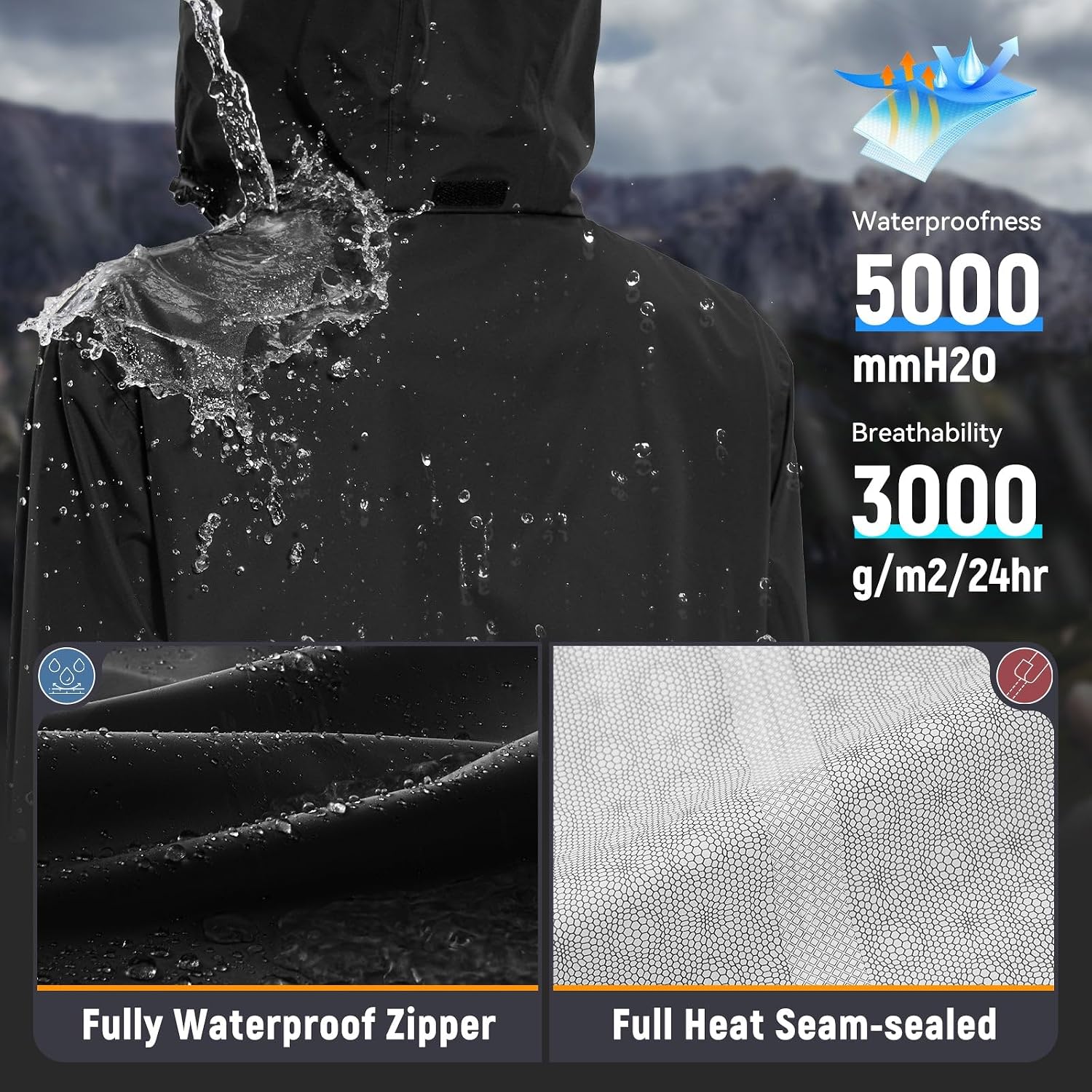 Baleaf Women'S Long Rain Coat Lightweight Packable Rain Jacket With Hood | Waterproof Windbreaker Rain Coat Adjustable Waist, Rain Jacket Women With 2 Deep Secure Zip Pockets