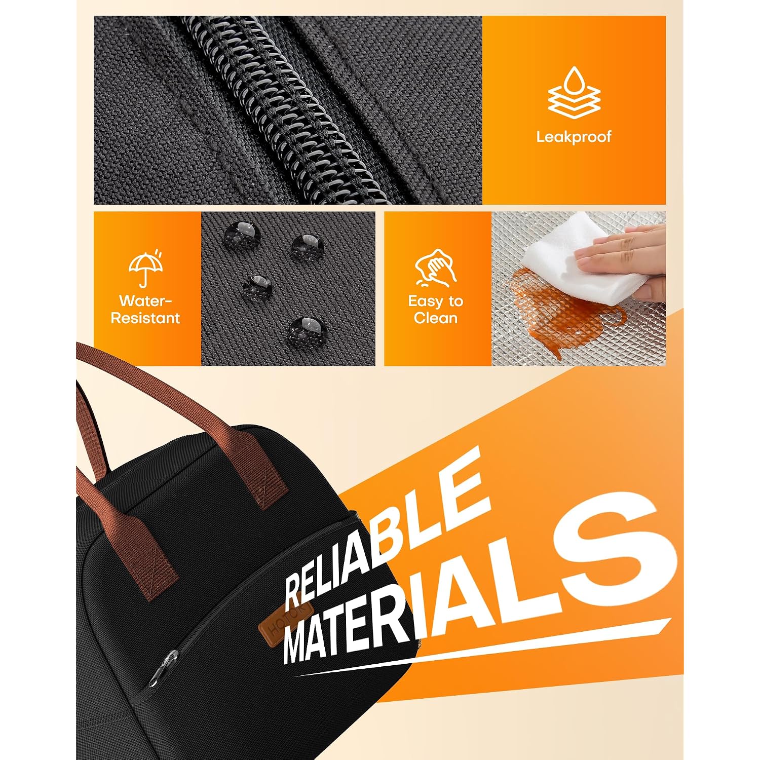 Hotor Lunch Bag For Women & Men - Wear-Resistant Insulated Lunch Box With Large Capacity, Multi-Functional Cooler Bag For Office, Picnic, Black, 10L,10.60" X 5.90" X 9.50"