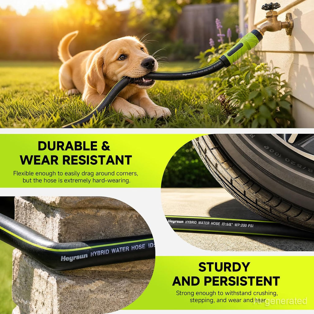 Garden Hose 50Ft, Non-Expandable Heavy Duty Water Hose With 10 Function Sprayer, Flexible, Leakproof, Kink Resistant & Hybrid Hose For Yard, Outdoor, 600 Psi
