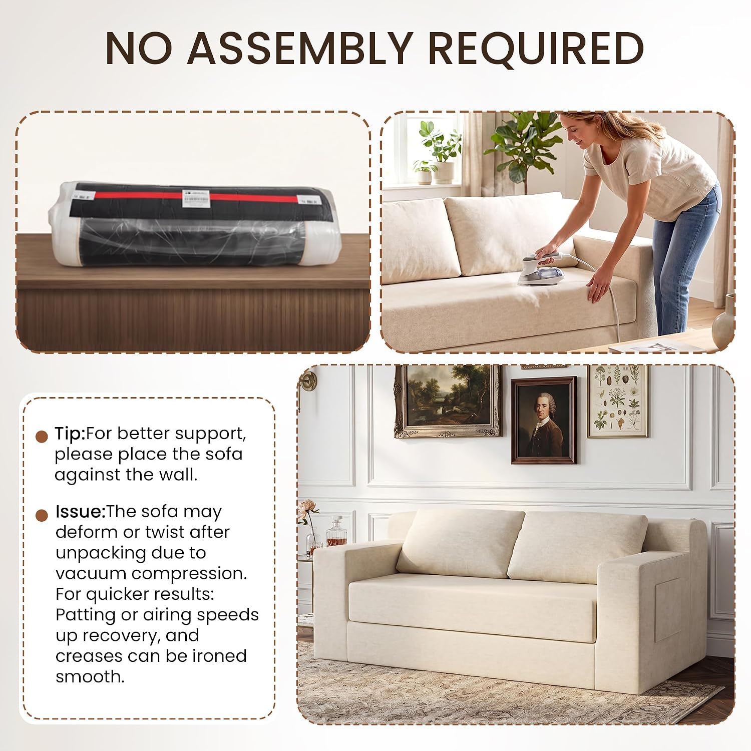 71" Boneless Loveseat Couch,Chenille Pullout Futon Couch,4 In 1 Folding 3 Seater Sofa Bed For Living Room,Boneless Cloud Couch With Storage Pocket & 2 Pillows,Beige