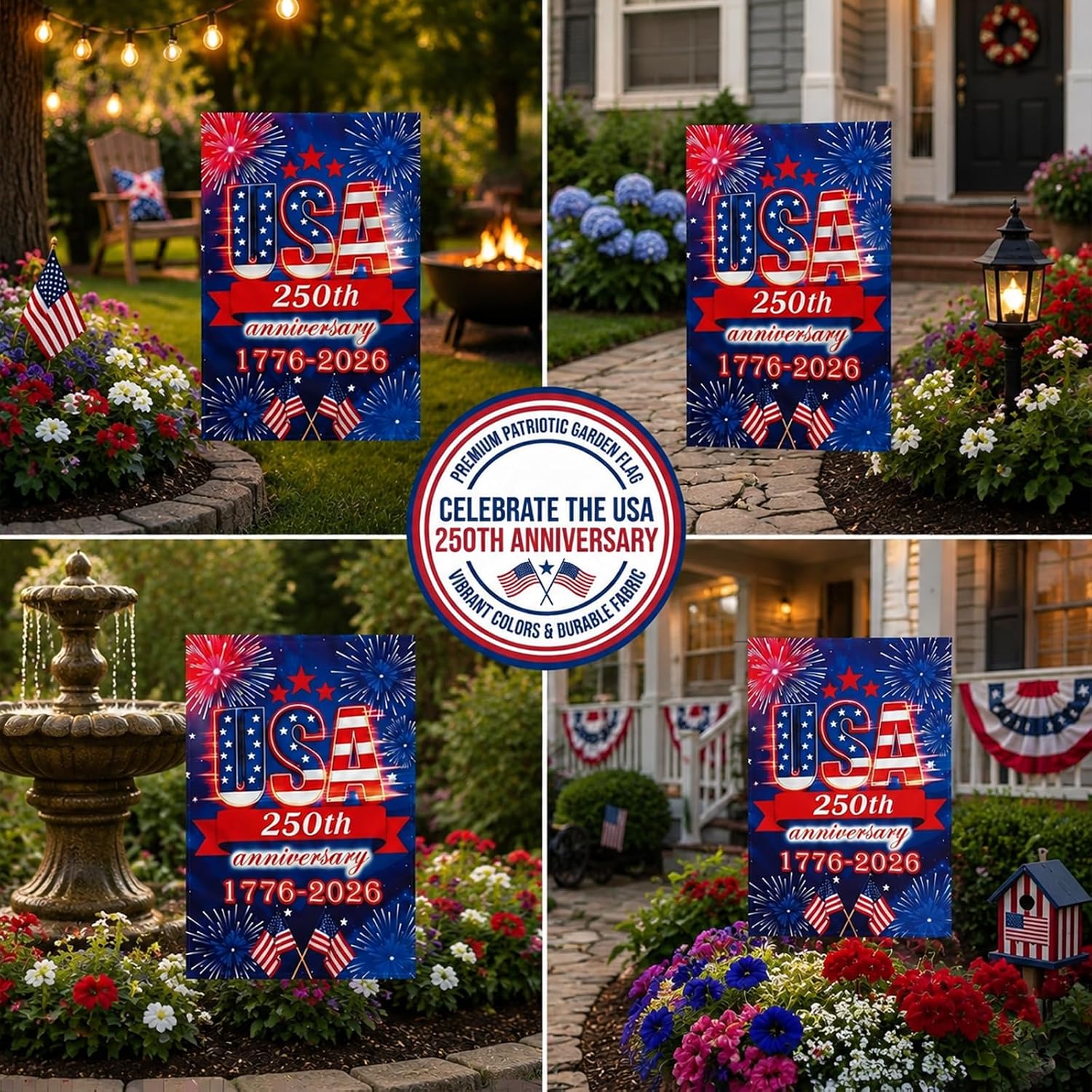 250 Anniversary Usa Garden Flag - 250 Years Of Freedom Double Sided 3-Ply American Patriotic Flags 1776-2026, Uv Protection Fade Resistant 12X18 Inch Yard Flag Commemorative Merchandise For Outdoor Celebration