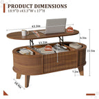 Lyncohome Fluted Lift Top Coffee Table With Storage,Modern Oval Coffee Table For Living Room Or Home Office（Walnut）