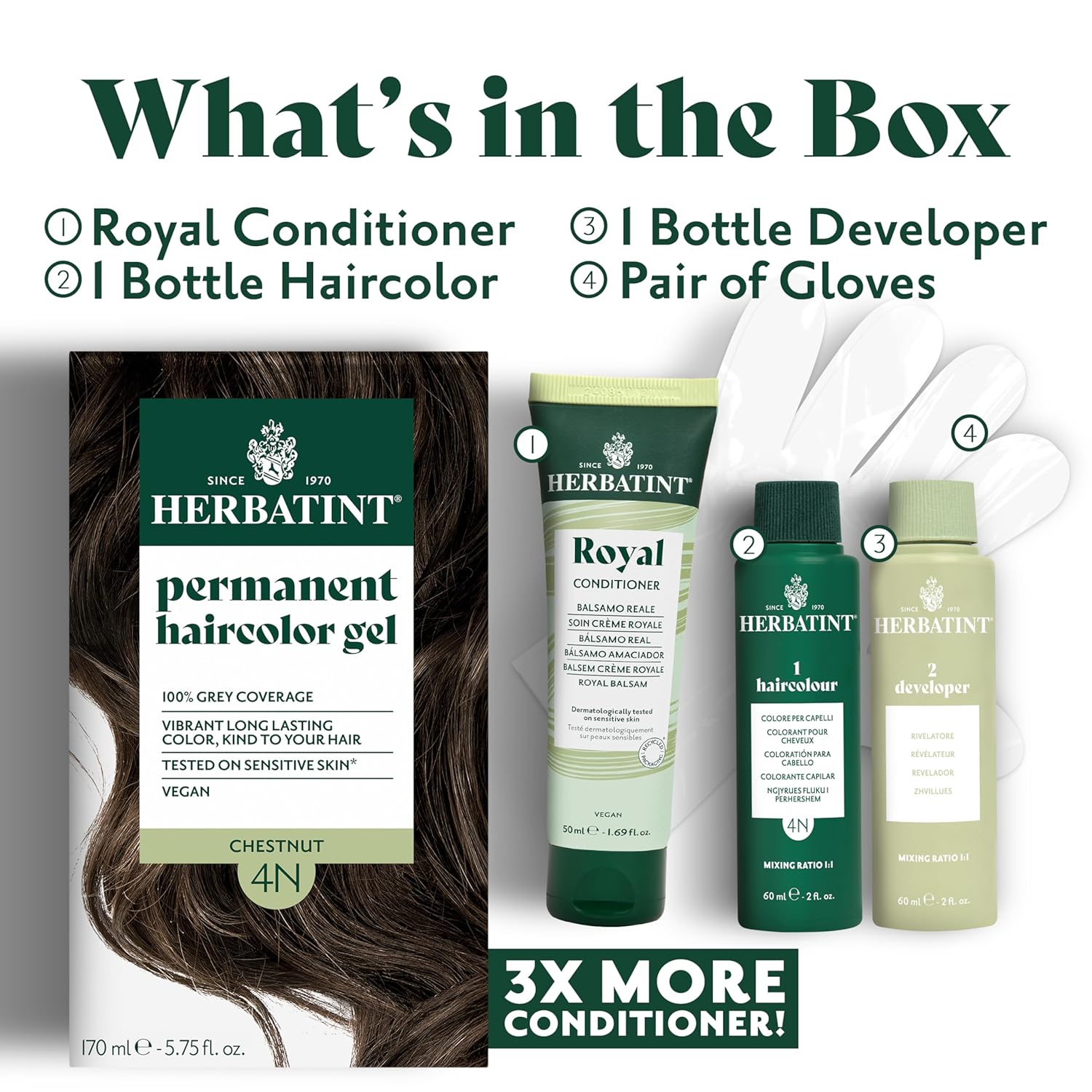 Herbatint Permanent Hair Dye For Women - 1N Black - For Up To 100% Gray Coverage of Resistant Gray Hair - Ammonia-Free, Alcohol-Free & Vegan - Salon Influenced Hair color 5.75 fl oz