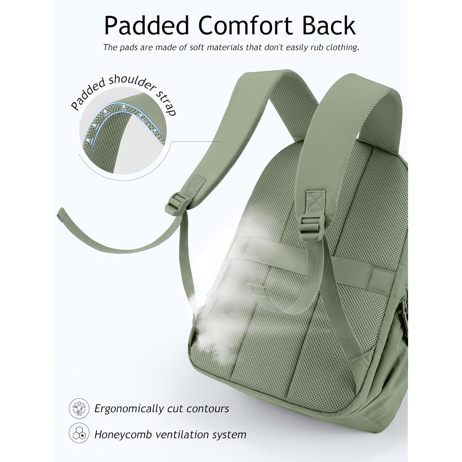 Travel Backpack For Women, 15.6 Inch Laptop Backpack, Quilted College Bookbag, Cute Work Backpacks, Water Resistant (Sage Green)