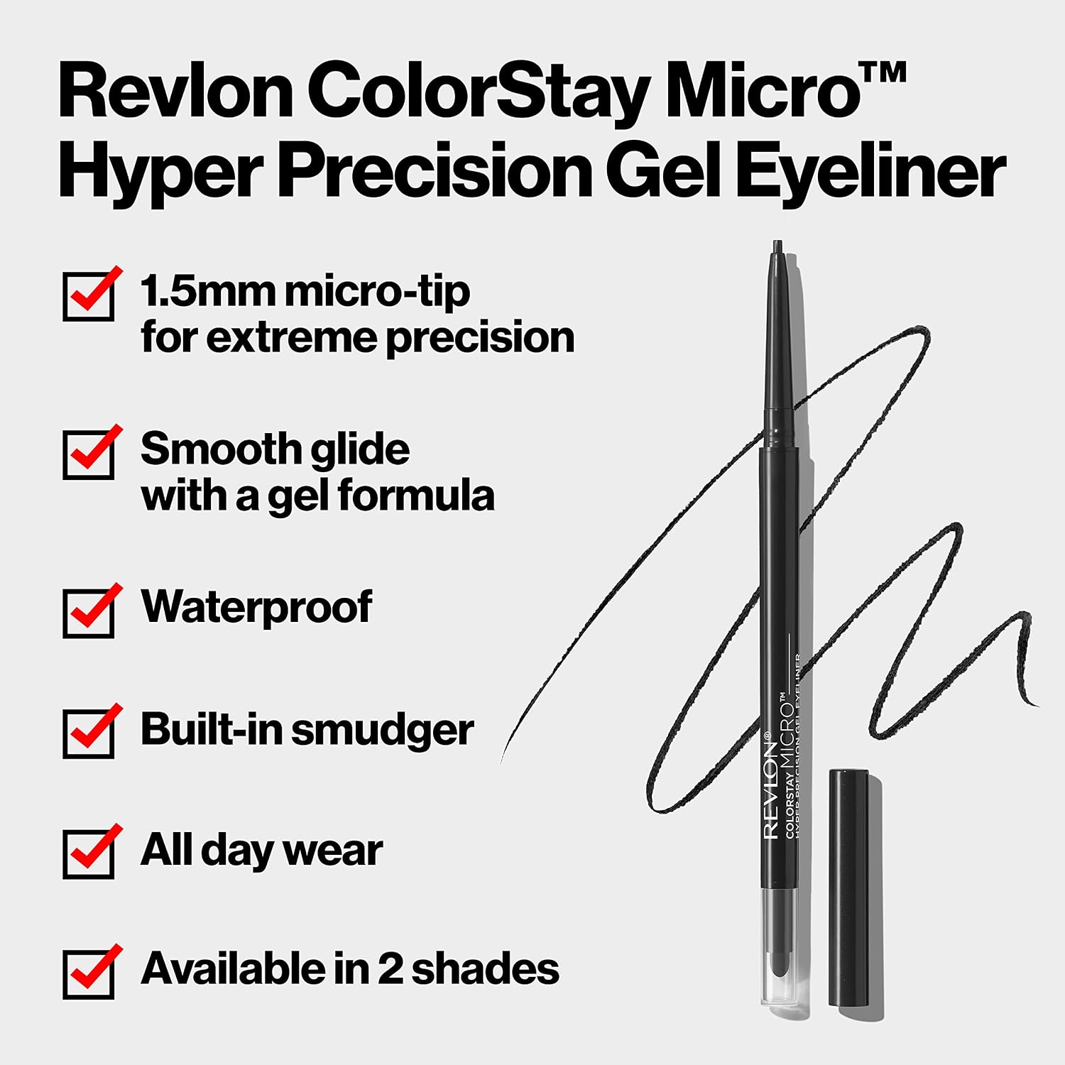 Revlon Gel Eyeliner, Colorstay Micro Hyper Precision Eye Makeup With Built-In Smudger, Waterproof, Longwearing With Micro Precision Tip, 214 Black, 0.002 Oz