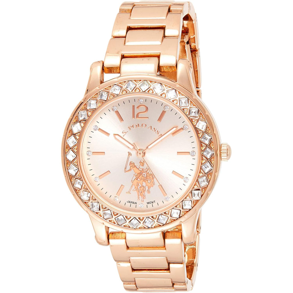 U.S. Polo Assn. Women'S Rose Gold-Tone Watch – Elegant Crystal Bezel, Durable Bracelet, And Quartz Movement – Perfect For Everyday Style Or Special Occasions