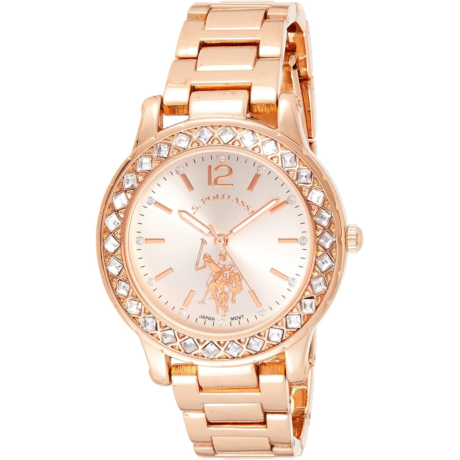 U.S. Polo Assn. Women'S Rose Gold-Tone Watch – Elegant Crystal Bezel, Durable Bracelet, And Quartz Movement – Perfect For Everyday Style Or Special Occasions