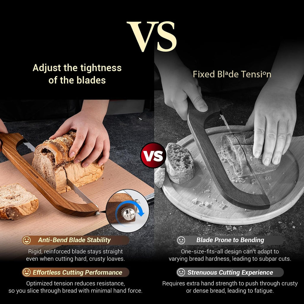 Sourdough Bread Knife,Bread Slicer For Homemade Bread,Adjustable Blade Tightness For Even Slicing, Serrated Knife,Wooden Bread Cutter With Bow Design (1, Brown)