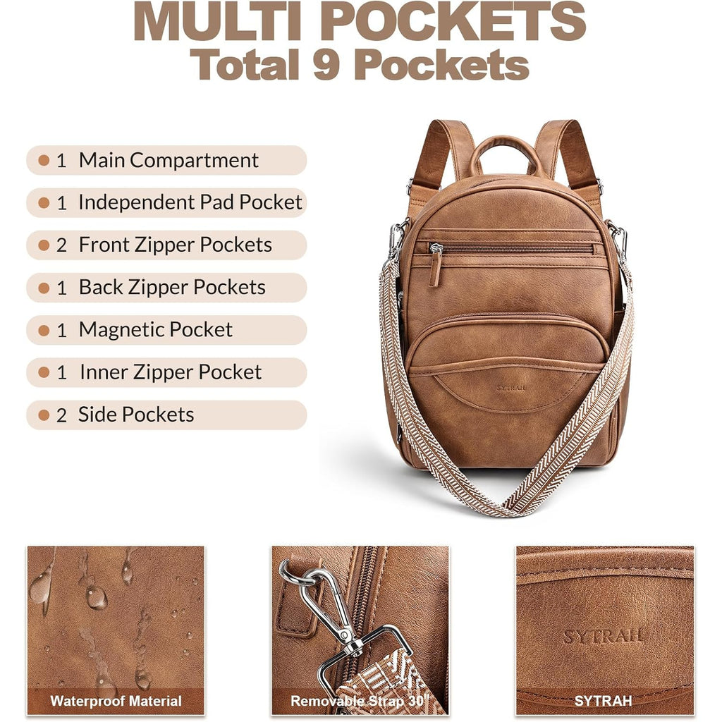 Backpack Purse For Women, Backpack Vegan Leather With Rfid Blocking & Tablet Pocket, Shoulder Handbag For Travel& Work Brown