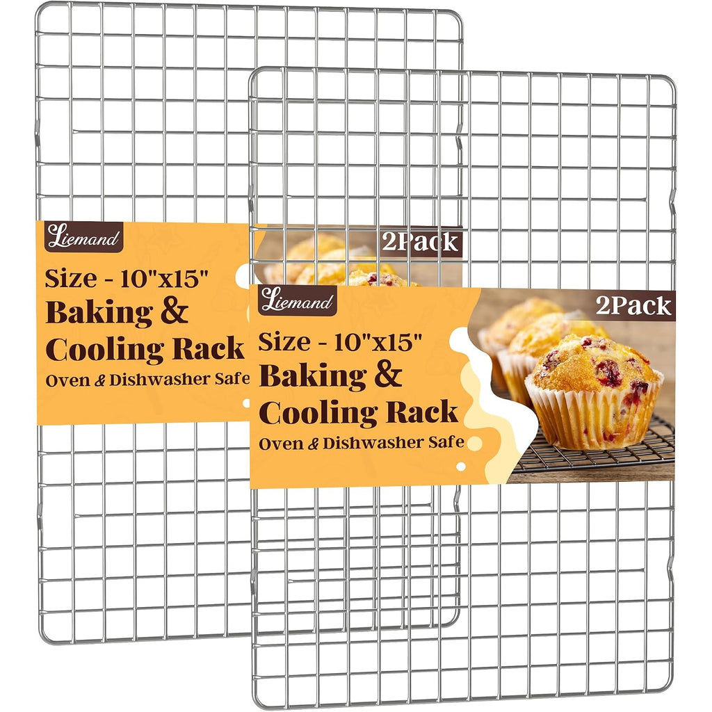 Cooling Racks For Cooking And Baking - 2 Pcs 10" X 15" Grid Wire Baking Rack For Oven Cooking, Baking, Grilling, Roasting - Dishwasher Safe Bacon Rack - Fits Jelly Roll Cookie Sheet Pan