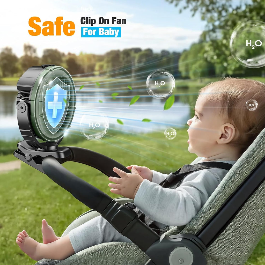 Ausic Portable Misting Golf Cart Fan, Clip On Fans, Max 45H Runtime, 100Ml Camping Stroller Fan With Ligth, 360° Rotate Cooling Spray, Outdoor Rechargeable Battery Fans For Travel/Home/Beach
