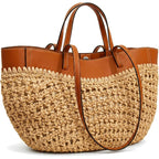 Straw Beach Bags For Women, Boho Summer Purse Tote With Pu Shoulder Strap