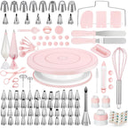 Kootek 158Pcs Cake Decorating Kit, Baking Supplies Tools - Includes Cake Stand Turntable, 64 Icing Piping Tips Set, 2 Frosting Spatulas, 3 Scrapers, 50+2 Pastry Bags, Coupler, Video Tutorial, Booklet