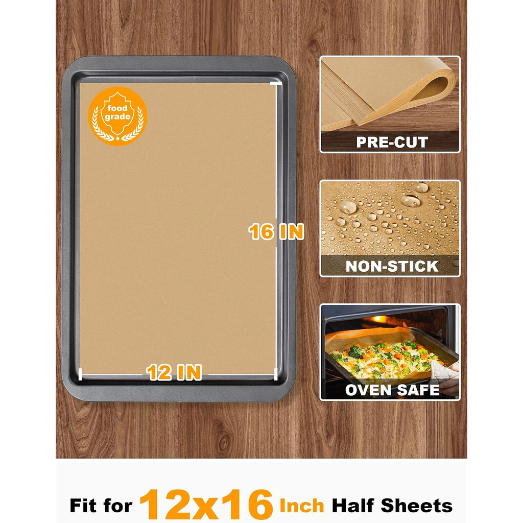 Smartake 200 Pcs Parchment Paper Baking Sheets, 12X16 Inches Non-Stick Precut Baking Parchment, For Baking Grilling Steaming Bread Cup Cake Cookie And More (Unbleached)